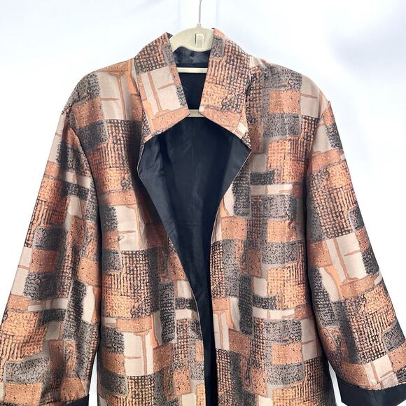 VTG Custom Black Brown Metallic Silk Artsy Blazer Jacket Womens - Picture 3 of 8